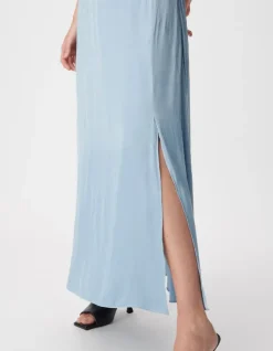 Robe longue sans manches bleu ciel satinée Femme