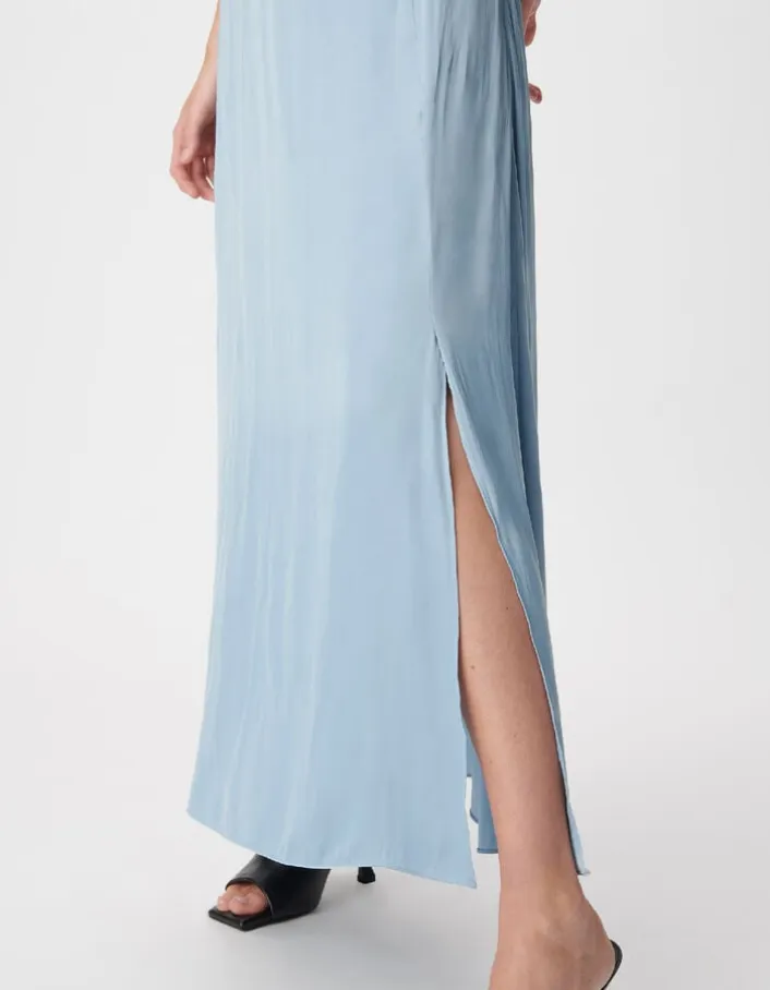 Robe longue sans manches bleu ciel satinée Femme