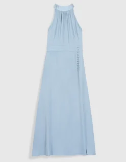 Robe longue sans manches bleu ciel satinée Femme