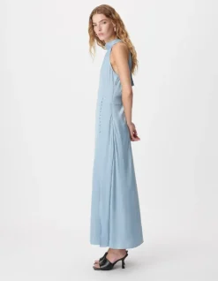 Robe longue sans manches bleu ciel satinée Femme