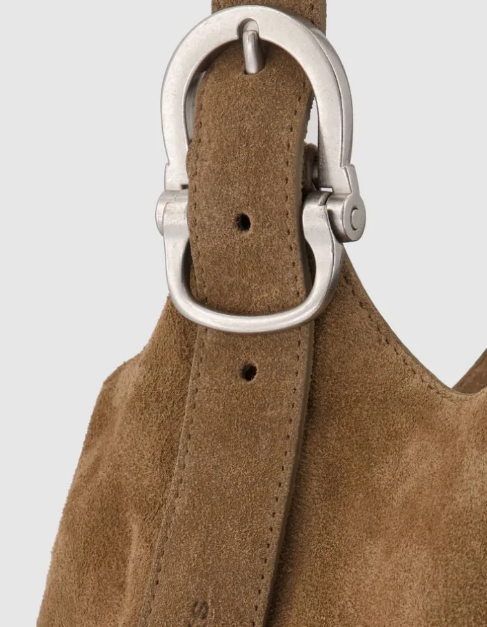 Sac beige cuir velours forme seau Taille M Femme