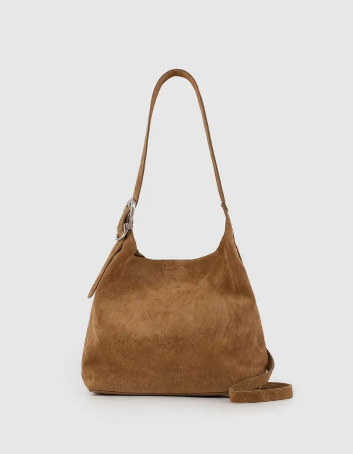 Sac beige cuir velours forme seau Taille M Femme