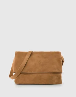 Sac besace Messenger camel cuir velours Femme