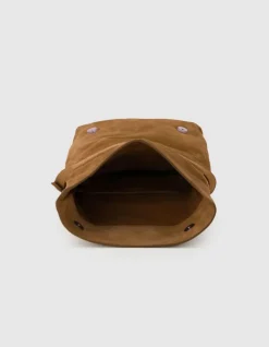 Sac besace Messenger camel cuir velours Femme