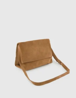 Sac besace Messenger camel cuir velours Femme