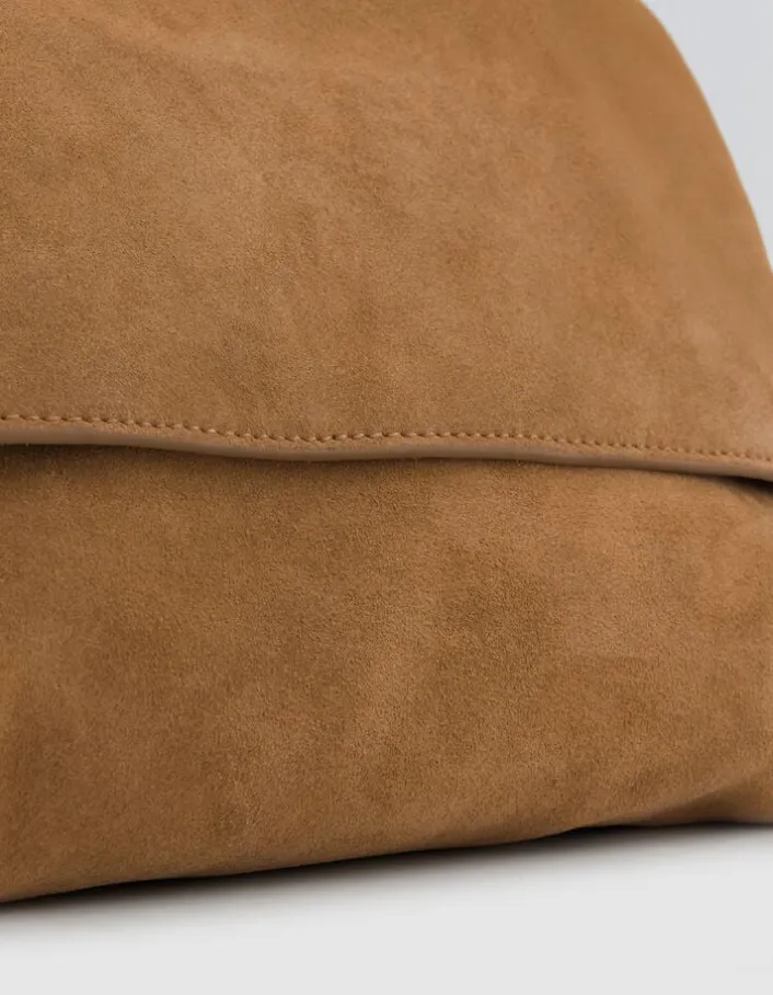 Sac besace Messenger camel cuir velours Femme
