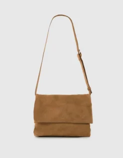 Sac besace Messenger camel cuir velours Femme