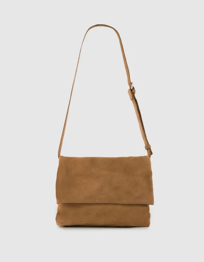 Sac besace Messenger camel cuir velours Femme