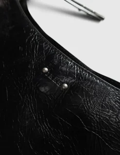 Sac demi-lune noir cuir glacé Allane Femme