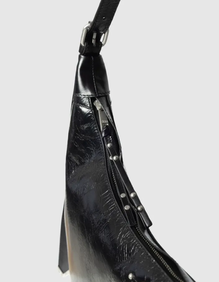 Sac demi-lune noir cuir glacé Allane Femme