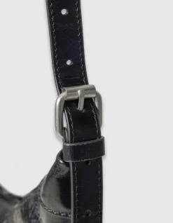 Sac demi-lune noir cuir glacé Allane Femme