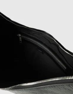 Sac demi-lune noir cuir glacé Allane Femme