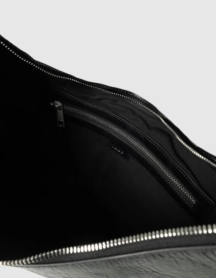 Sac demi-lune noir cuir glacé Allane Femme