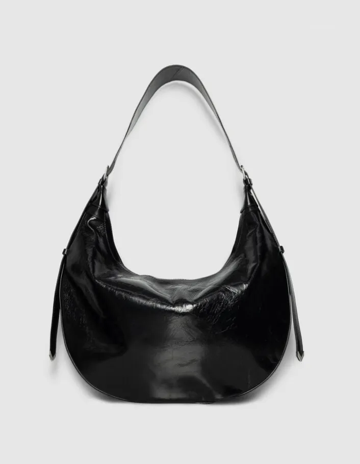 Sac demi-lune noir cuir glacé Allane Femme