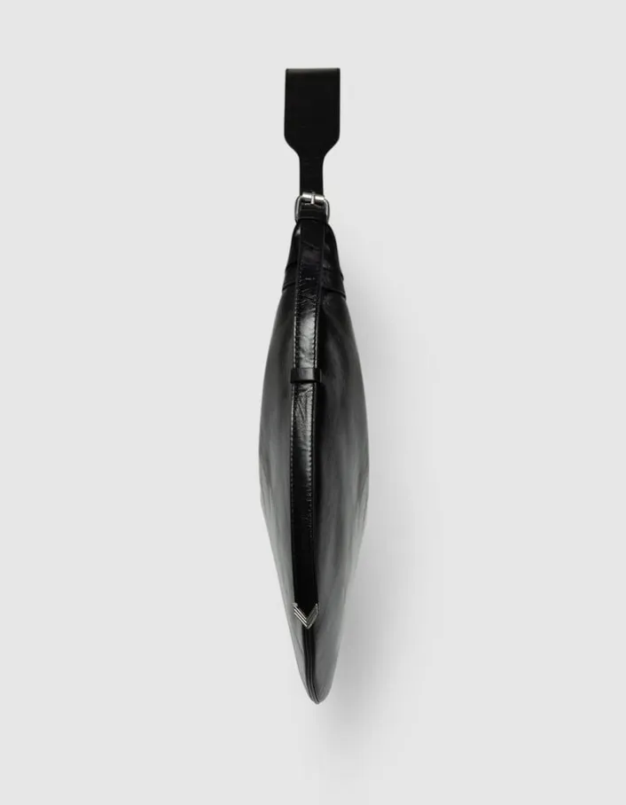 Sac demi-lune noir cuir glacé Allane Femme