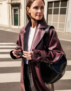 Sac demi-lune noir cuir glacé Allane Femme
