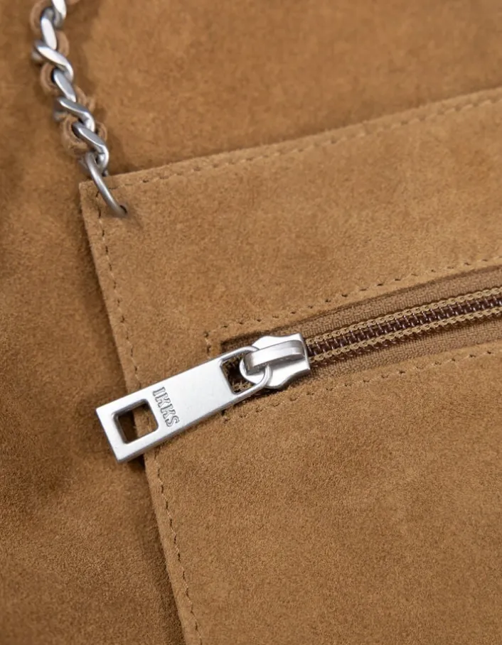 Sac Hobo camel velours souple Femme