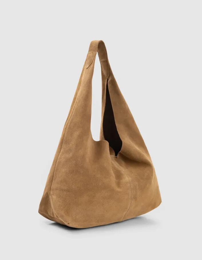 Sac Hobo camel velours souple Femme