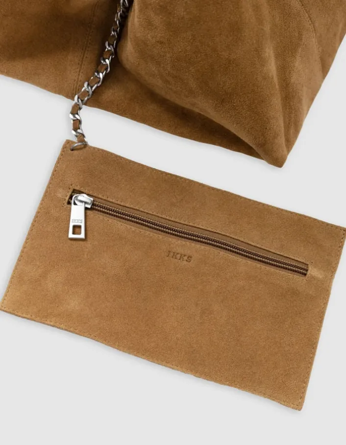 Sac Hobo camel velours souple Femme