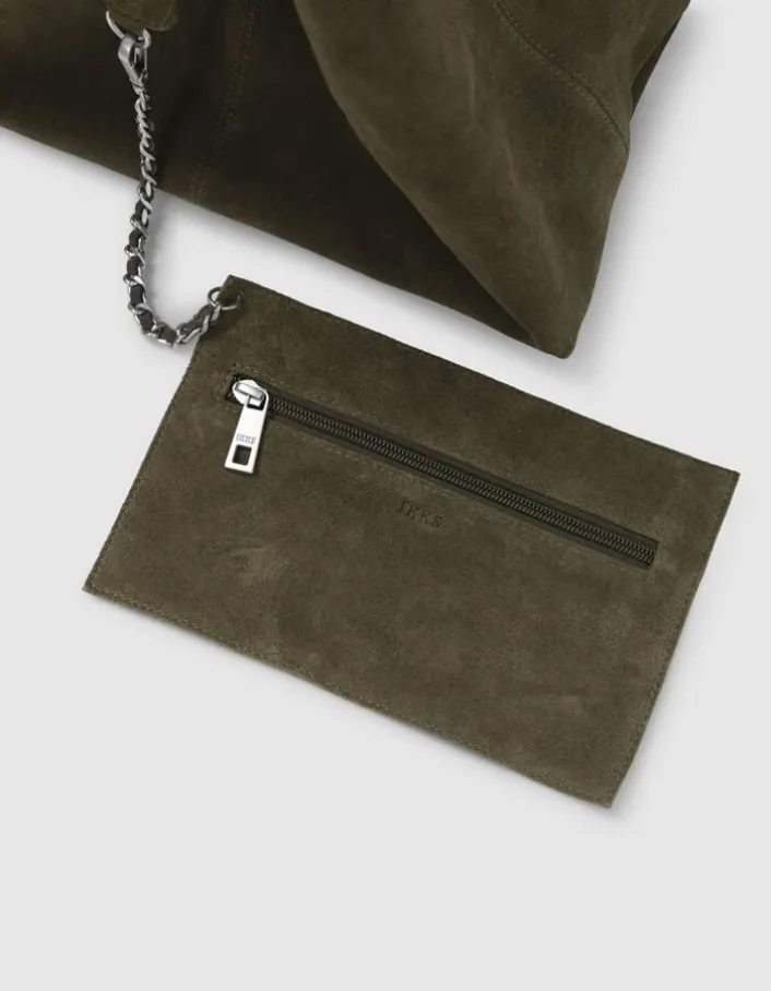 Sac Hobo kaki velours souple Femme