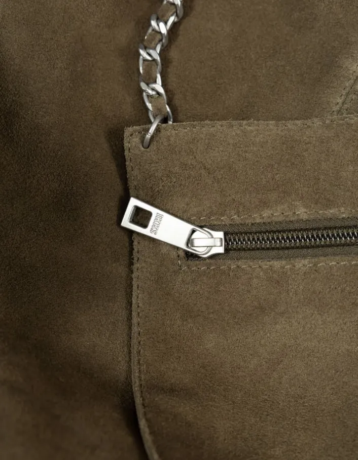 Sac Hobo kaki velours souple Femme
