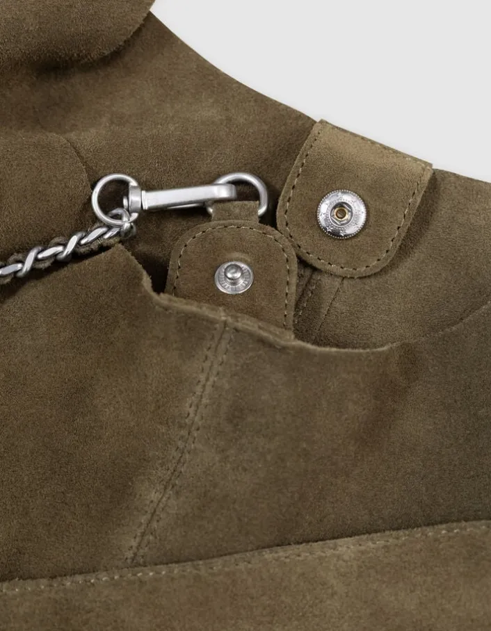 Sac Hobo kaki velours souple Femme