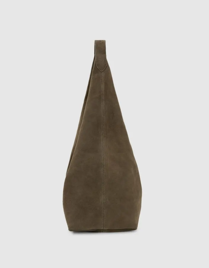 Sac Hobo kaki velours souple Femme