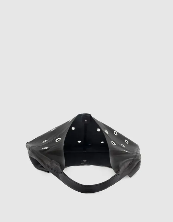 Sac Hobo noir cuir décor maxi oeillets Taille L Femme