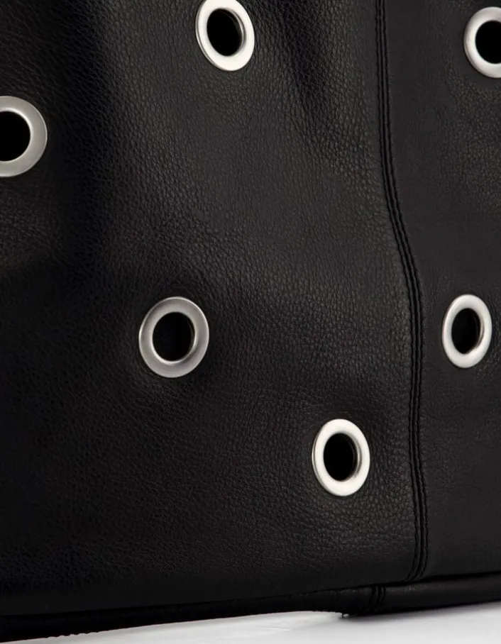 Sac Hobo noir cuir décor maxi oeillets Taille L Femme