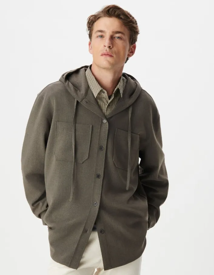Surchemise à capuche marron Homme