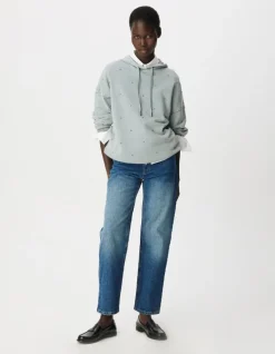 Sweat capuche bleu broderies strass Femme