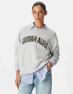 Sweat gris broderies message Femme