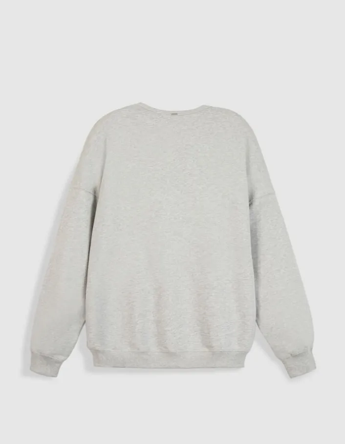 Sweat gris broderies message Femme