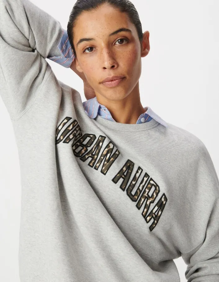 Sweat gris broderies message Femme