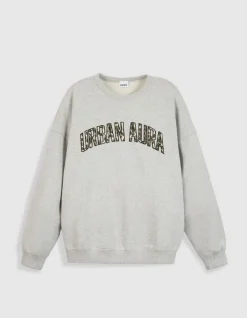 Sweat gris broderies message Femme