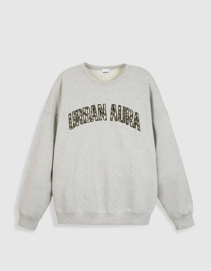 Sweat gris broderies message Femme