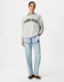 Sweat gris broderies message Femme