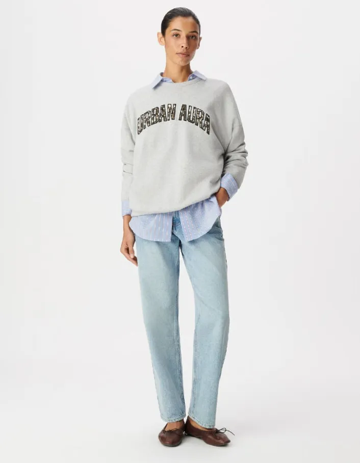 Sweat gris broderies message Femme