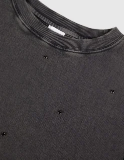 Sweat gris broderies strass Femme