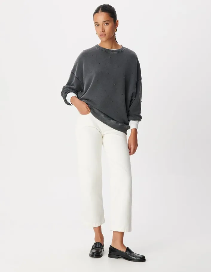 Sweat gris broderies strass Femme