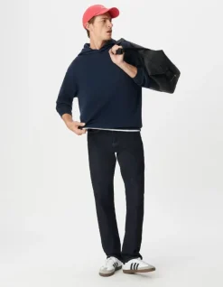 Sweat marine à capuche molleton Homme
