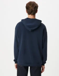 Sweat marine à capuche molleton Homme