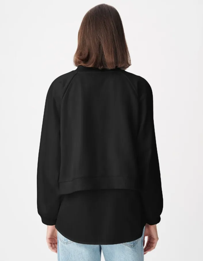 Sweat noir bi-matière trompe-l'oeil chemise Femme