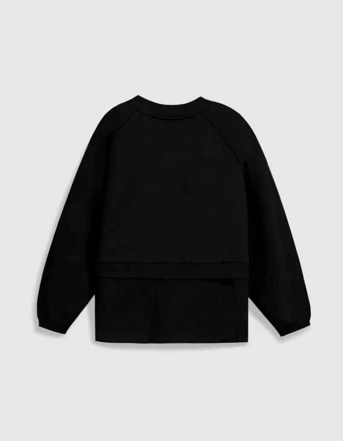 Sweat noir bi-matière trompe-l'oeil chemise Femme