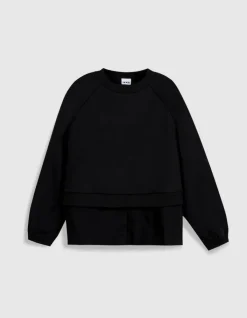 Sweat noir bi-matière trompe-l'oeil chemise Femme