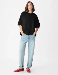 Sweat noir bi-matière trompe-l'oeil chemise Femme