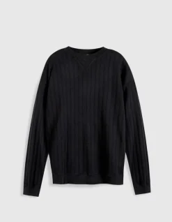 Sweat noir molleton effet rayures Homme