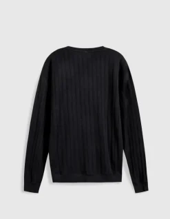 Sweat noir molleton effet rayures Homme