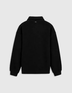 Sweat zippé noir laine bouillie une poche plaquée Homme