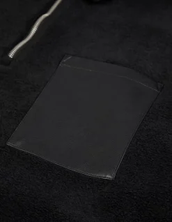 Sweat zippé noir laine bouillie une poche plaquée Homme
